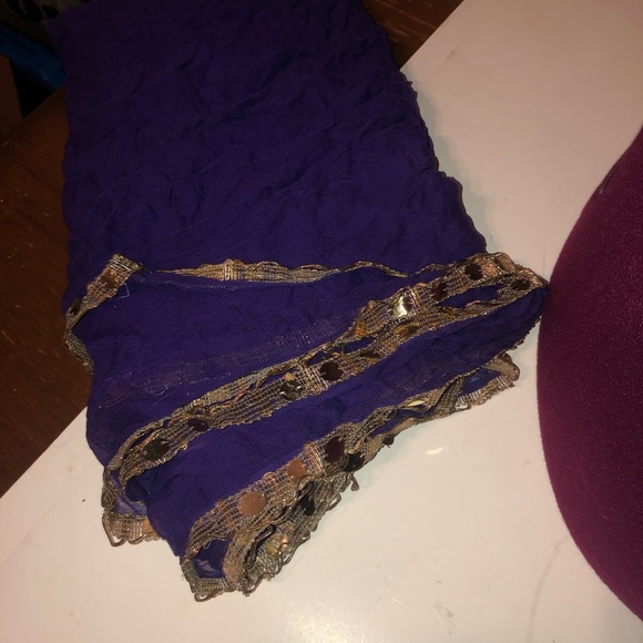 Purple and Gold Chiffon Scarf with Cascading Design used for belly dancing - Picture 5 of 5